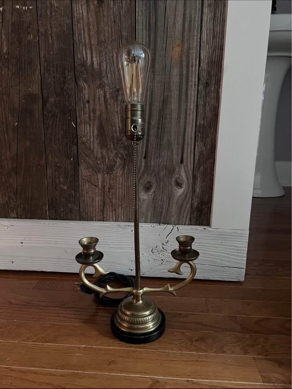 Brass Double-Arm Candelabra Table Lamp with Edison Bulb